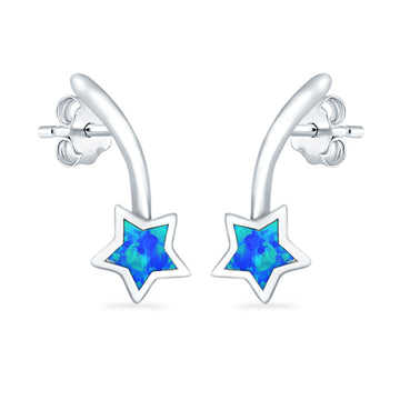 Shooting Star Stud Earrings Lab Created Blue Opal 925 Sterling Silver (13mm)